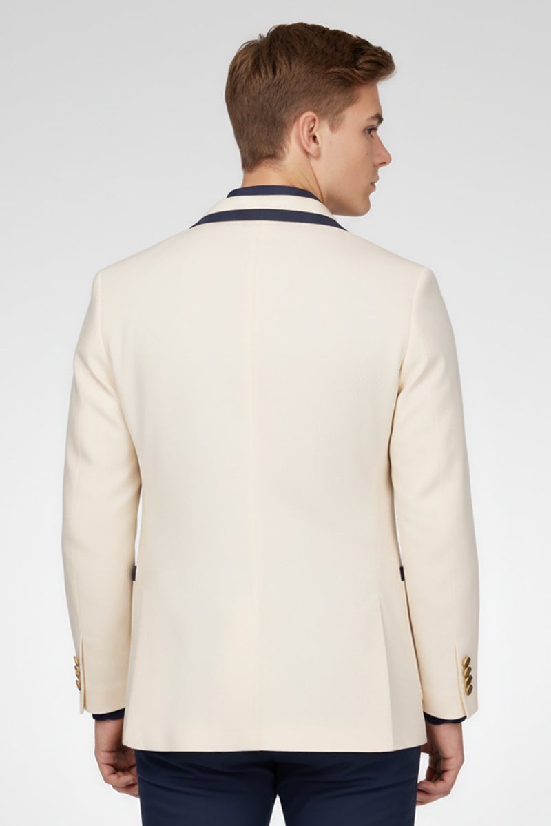 GANT Men Regular Fit Solid Semi Formal Blazer, Cream - Image 3